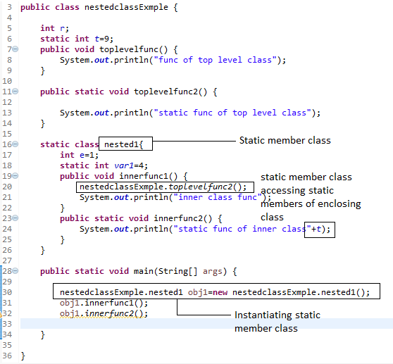 static member class definition and instantiation of static member class
